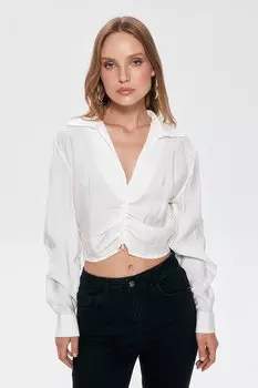 Укороченная блузка с застежкой-молнией цвета экрю QUZU