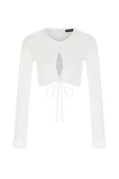 Укороченная блузка со сборками, экрю QUZU