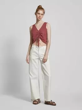 Укороченная блузка-топ со сборками, модель «KINDA» Pieces, темно-красный