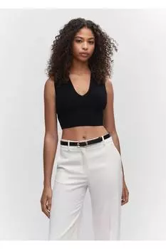 Укороченная блузка в рубчик Mango, черный