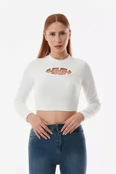 Укороченная блузка в рубчик с кольцами Fullamoda, экрю