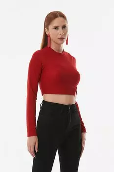 Укороченная блузка в рубчик с кольцами Fullamoda, красный