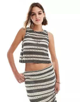 Укороченная черно-белая полосатая майка крючком Object