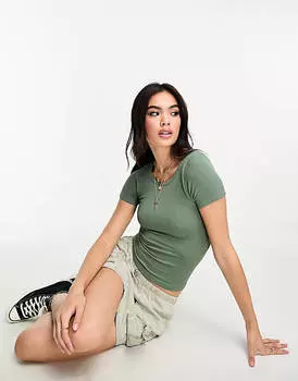 Укороченная детская футболка армейского зеленого цвета в рубчик Free People