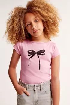 Укороченная детская футболка с принтом банта Abercrombie & Fitch, розовый