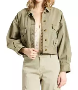Укороченная джинсовая куртка цвета сушеного шалфея Oat New York, цвет dried sage