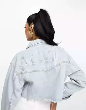 Укороченная джинсовая куртка Fae с мотивом ангела из бриллиантов