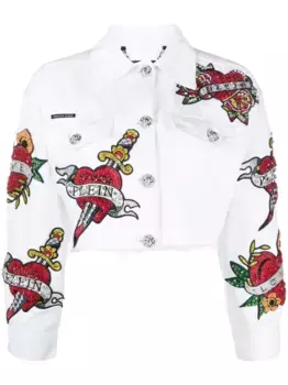 Укороченная джинсовая куртка Love Philipp Plein, белый