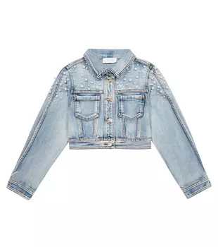Укороченная джинсовая куртка с декором Monnalisa, синий