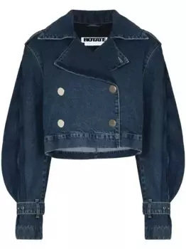 Укороченная джинсовая куртка с оборками ROTATE BIRGER CHRISTENSEN, синий