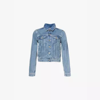 Укороченная джинсовая куртка с усадкой Good American, индиго