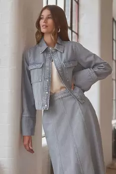 Укороченная джинсовая куртка свободного кроя Next, серый