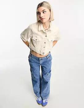 Укороченная джинсовая куртка свободного кроя Noisy May из экрю