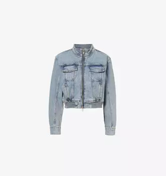 Укороченная джинсовая куртка свободного кроя с отделкой в рубчик Good American, индиго