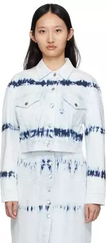 Укороченная джинсовая куртка в полоску цвета индиго с принтом тай-дай Stella McCartney