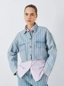 Укороченная джинсовая куртка в полоску John Lewis , синий