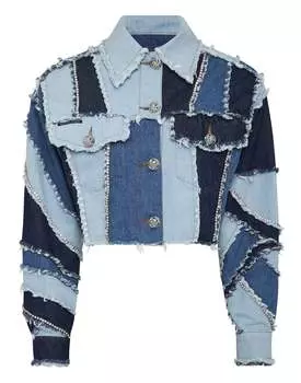 Укороченная джинсовая куртка в стиле пэчворк PHILIPP PLEIN, цвет middle blue