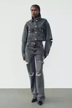 Укороченная джинсовая куртка z1975 ZARA, темно-серый
