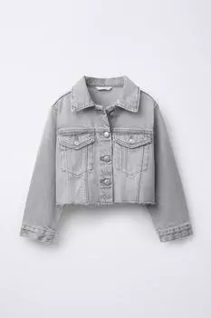 Укороченная джинсовая куртка ZARA, серый