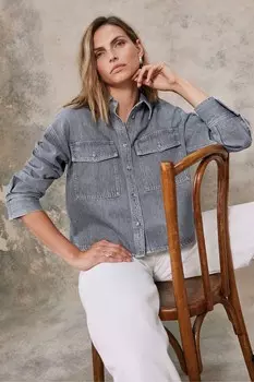 Укороченная джинсовая рубашка из 100% хлопка Mint Velvet, серый
