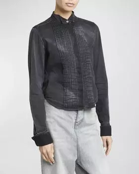 Укороченная джинсовая рубашка со складками и нагрудником спереди Loewe, цвет Washed Bla