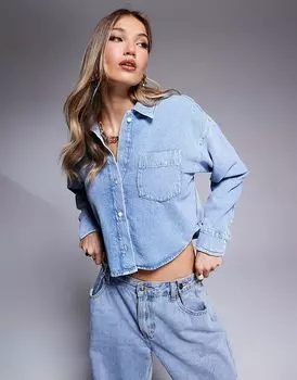 Укороченная джинсовая рубашка светло-синего цвета River Island