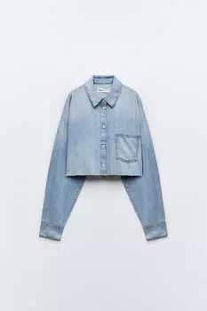 Укороченная джинсовая рубашка trf ZARA, синий