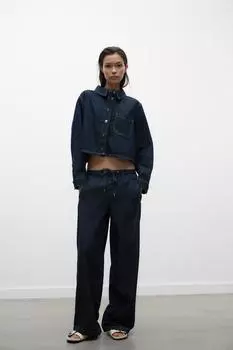 Укороченная джинсовая рубашка ZARA, синий