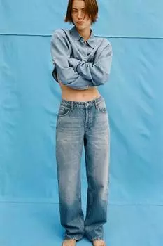 Укороченная джинсовая рубашка ZARA, синий