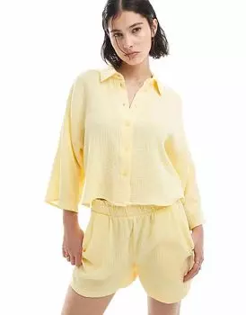 Укороченная фактурная рубашка Vero Moda бледно-желтого цвета - ЖЕЛТЫЙ