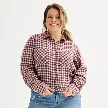 Укороченная фланелевая рубашка больших размеров для юниоров So, цвет burgandy plaid