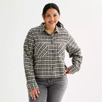 Укороченная фланелевая рубашка больших размеров для юниоров So, цвет cream black plaid