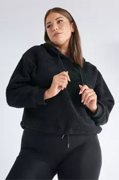 Укороченная флисовая куртка Borg с капюшоном Yours, черный