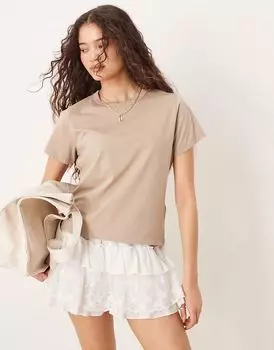 Укороченная футболка Abercrombie & Fitch бежевого цвета