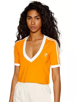 Укороченная футболка Adidas, белый/оранжевый