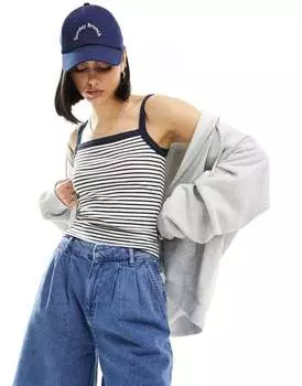 Укороченная футболка без рукавов с квадратным вырезом и темно-синей полоской из хлопка Cotton:On