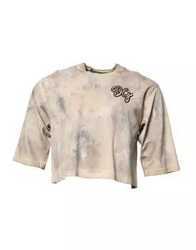 Укороченная футболка бежевого цвета с вышивкой Tie Dye DG Dolce & Gabbana, Beige