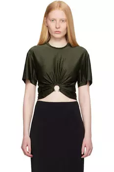 Укороченная футболка цвета хаки из джерси Rabanne