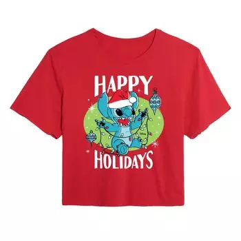 Укороченная футболка Disney's Lilo & Stitch Junior's Happy Holidays Licensed Character, красный