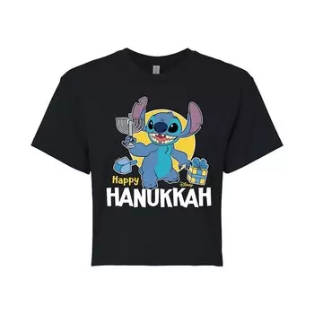 Укороченная футболка Disney's Lilo & Stitch Junior's Happy Hanukkah Licensed Character, черный