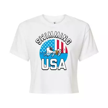 Укороченная футболка для плавания Peanuts Snoopy USA для юниоров Licensed Character, белый