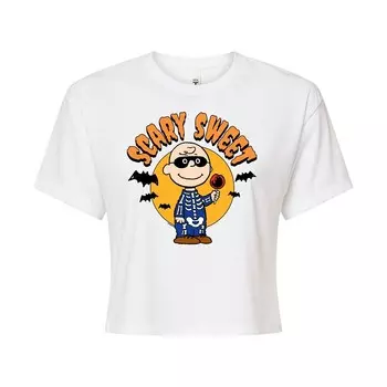 Укороченная футболка для юниоров Peanuts Charlie Brown Scary Sweet Halloween Licensed Character, белый