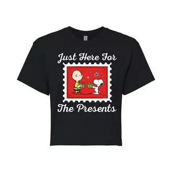 Укороченная футболка для юниоров Peanuts Snoppy & Charlie Brown Here For The Presents Licensed Character, черный