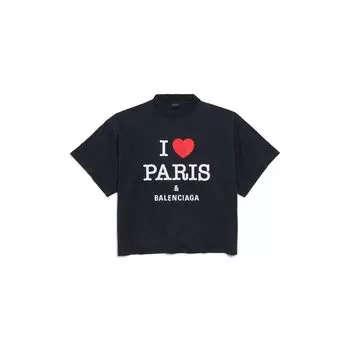 Укороченная футболка I Love Paris & Balenciaga большого размера, черный