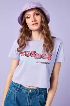 Укороченная футболка из 100 % хлопка с круглым вырезом с принтом 6001011 Lela, матовый сиреневый