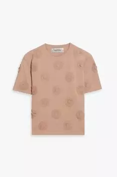 Укороченная футболка из джерси с цветочной аппликацией VALENTINO GARAVANI, античная роза