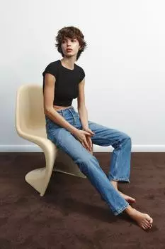 Укороченная футболка из хлопчатобумажного модала ZARA, черный