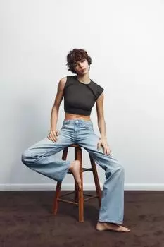 Укороченная футболка из хлопчатобумажного модала ZARA, темно-коричневый