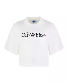 Укороченная футболка из хлопка с логотипом Off White, белый