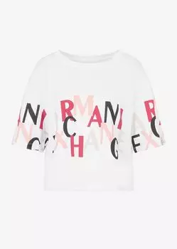 Укороченная футболка из хлопкового джерси с логотипом Armani Exchange, белый